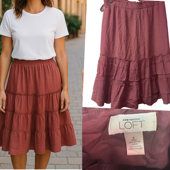 LOFT Dresses & Skirts - LOFT Women's Brick Red Tiered Midi Skirt
